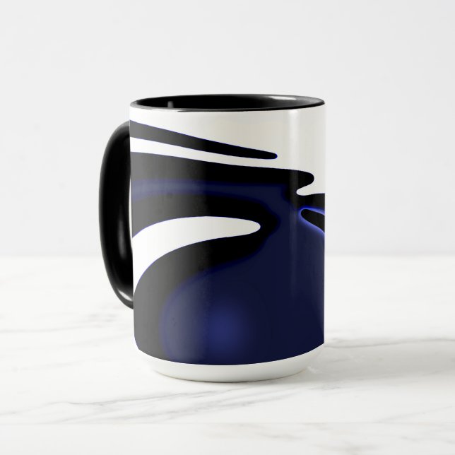 Blue Moon: Abstract Blue, White & Black Mug (Front Left)