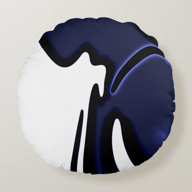 Blue Moon: Abstract Blue, White & Black Round Cushion (Front)