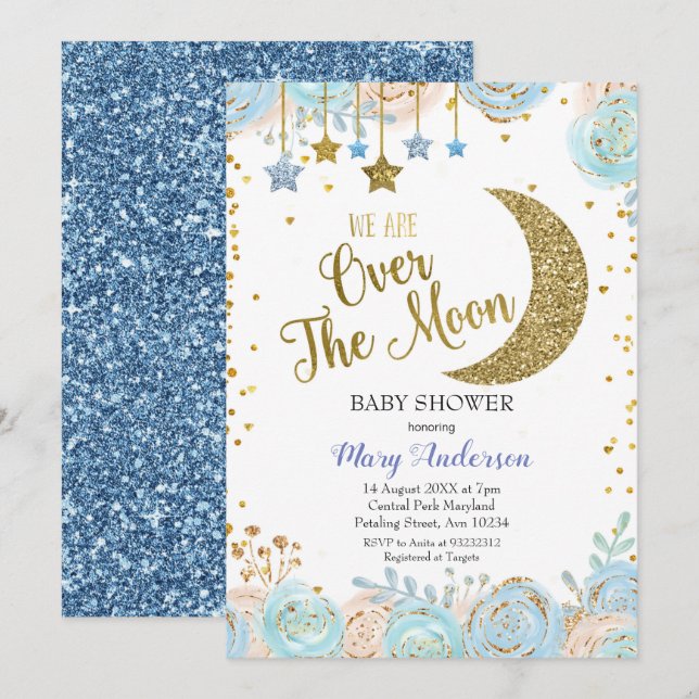 Blue Moon and Star Baby Shower  Invitation (Front/Back)