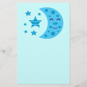 Blue Moon and Striped Stars Stationery