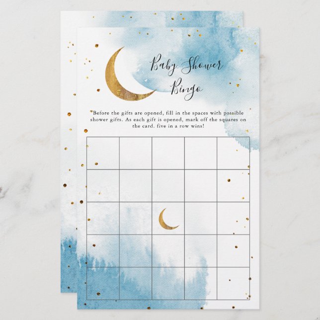Blue Moon Baby Shower Bingo Game (Front/Back)
