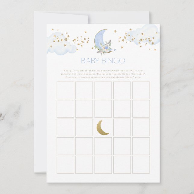 Blue Moon Baby Shower Game Baby Bingo Game (Front)