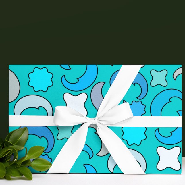 Blue Moon Clouds Pattern Wrapping Paper (half moon pattern birthday packing gift wrap,gift wrapping paper,return gift wrap paper,paper gift)
