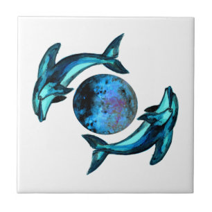 Blue Moon Dolphins Ceramic Tile