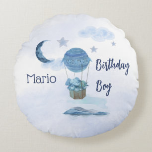 Blue moon little elephant birthday boy round cushion