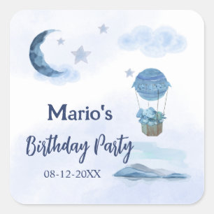 Blue moon little elephant birthday boy square sticker