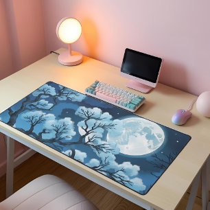Blue moon night Aesthetic Black & Blue Anime Desk Mat