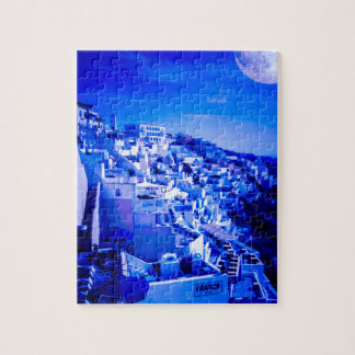 Blue Moon Over Fira Santorini Jigsaw Puzzle