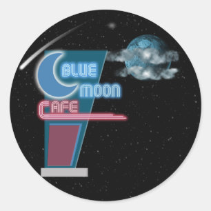 Blue Moon Retro Cafe Classic Round Sticker
