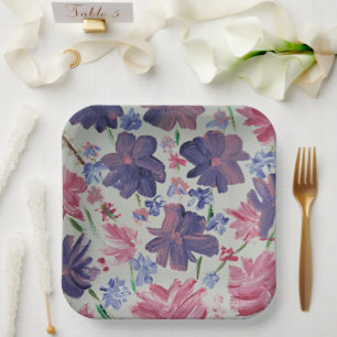 Blue Moon Rose Floral, 9" Square Paper Plates