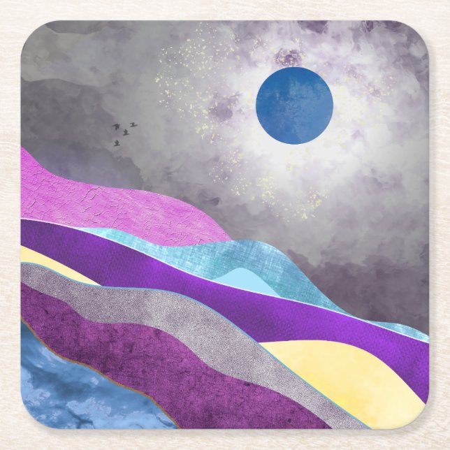 Blue Moon Square Paper Coaster (Front)
