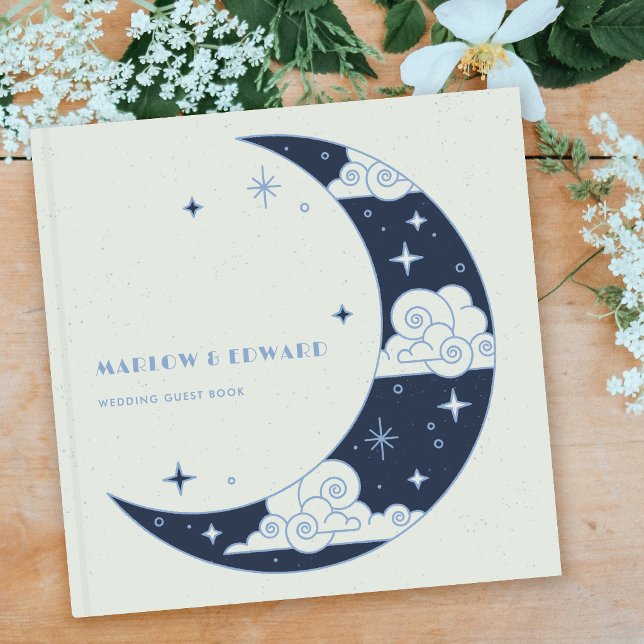 Blue Moon & Stars Celestial Wedding Guest Book (Creator Uploaded)
