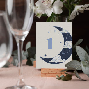 Blue Moon & Stars Celestial Wedding Table Number