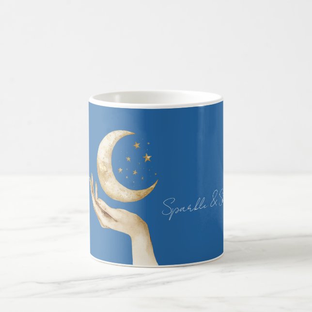Blue Moon Stars Hand Gold Coffee Mug (Center)