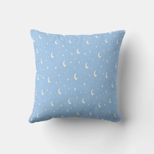 Blue Moon & Stars Nursery Throw Pillow (Back)