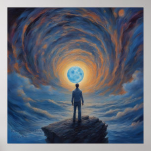 Blue Moon Super Moon AI Fantasy Digital Art Print 