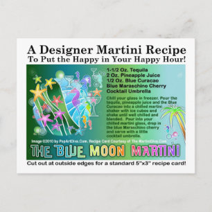 Blue Moon Tropical Martini Recipe Card Postcard