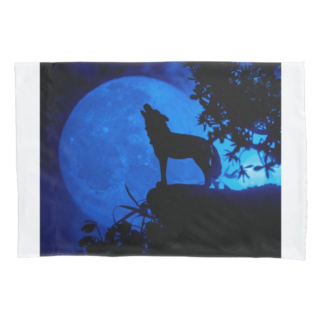 Blue Moon Wolf Pillowcase  (Front)