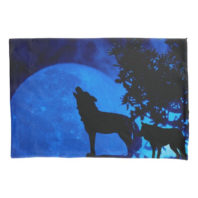 Blue Moon Wolf Pillowcase  (Front)