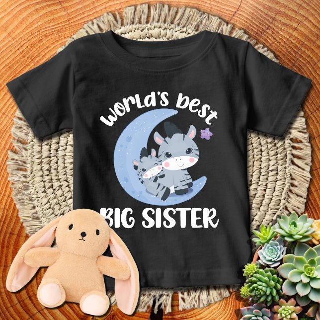 Blue Moon Zebra 🦓 World's Best Big Sister | WHTXT Baby T-Shirt (Creator Uploaded)