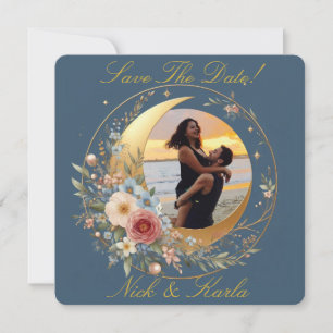 Blue Moonflower Save The Date Photo Announcement