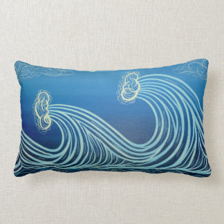 Blue Moonlight Waves Cotton Pillow