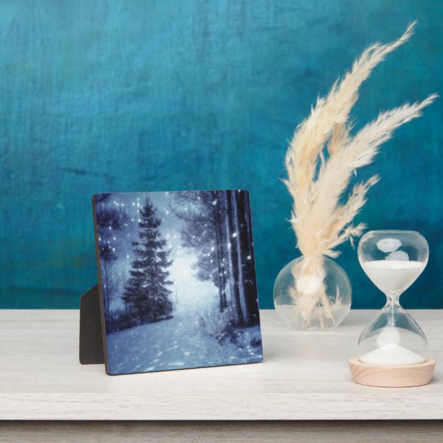Blue Moonlit Magical Forest Winter Scene Plaque (Insitu)