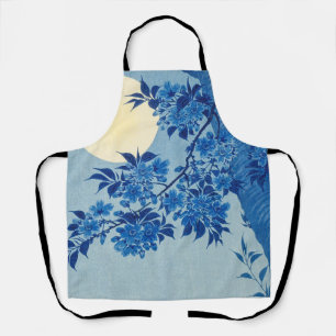 Blue Moonlit Tree: Japanese Cherry Blossom Night Apron