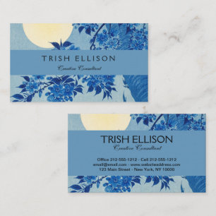 Blue Moonlit Tree: Japanese Cherry Blossom Night Business Card