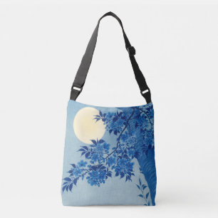 Blue Moonlit Tree: Japanese Cherry Blossom Night Crossbody Bag