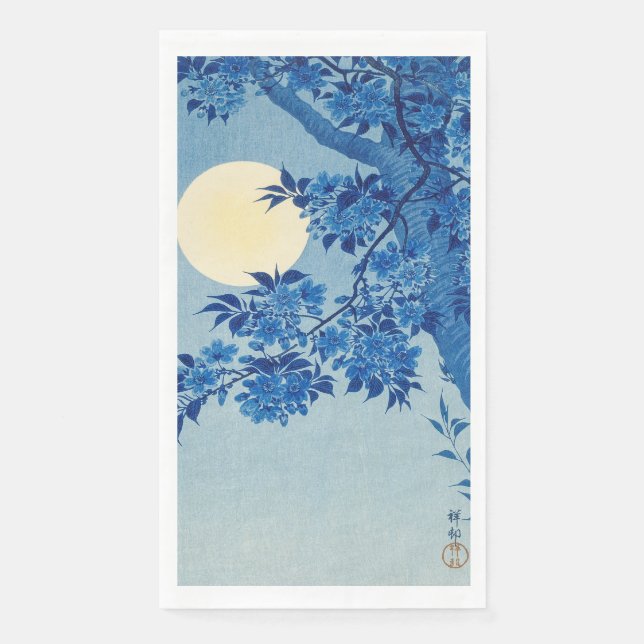 Blue Moonlit Tree: Japanese Cherry Blossom Night Napkin (Front)
