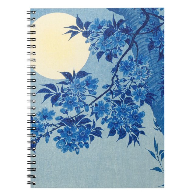 Blue Moonlit Tree: Japanese Cherry Blossom Night Notebook (Front)