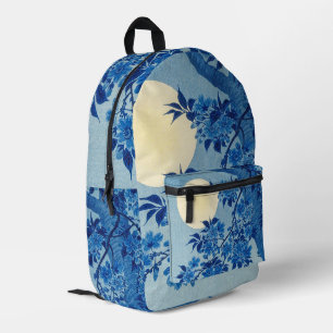Blue Moonlit Tree: Japanese Cherry Blossom Night Printed Backpack