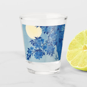 Blue Moonlit Tree: Japanese Cherry Blossom Night Shot Glass