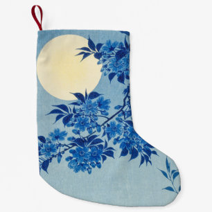 Blue Moonlit Tree: Japanese Cherry Blossom Night Small Christmas Stocking