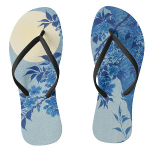 Blue Moonlit Tree: Japanese Cherry Blossom Night Thongs