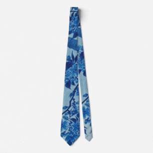 Blue Moonlit Tree: Japanese Cherry Blossom Night Tie