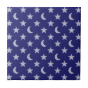 Blue moons and stars pattern ceramic tile