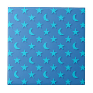 Blue moons and stars pattern ceramic tile