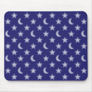 Blue moons and stars pattern mouse pad