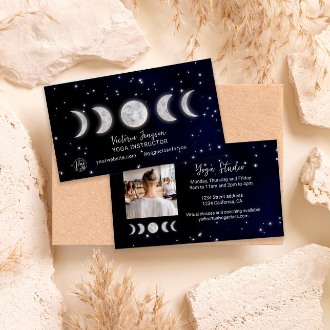 Blue moons star Yoga instructor studio teacher Business Card (Creator Uploaded)