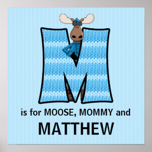 Blue Moose Monogram Letter M Baby Room Poster
