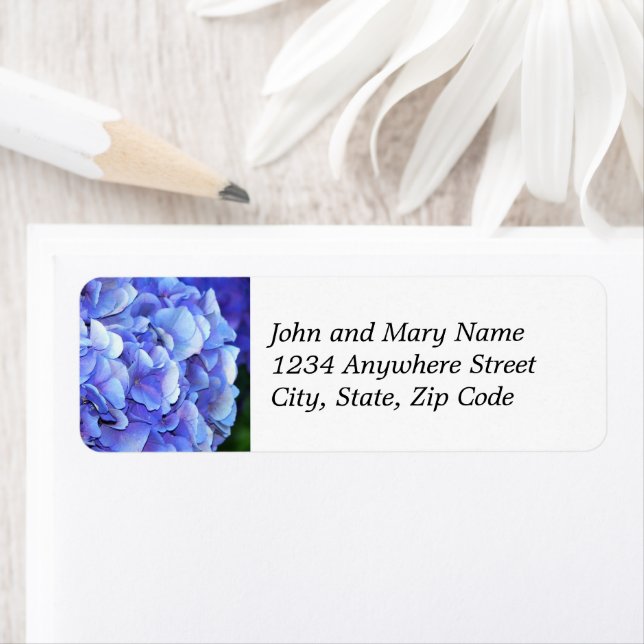 Blue Mophead Hydrangea Floral Address Return Address Label (Insitu)
