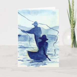Blue Morning Fishermen Greeting Card or Note Cards