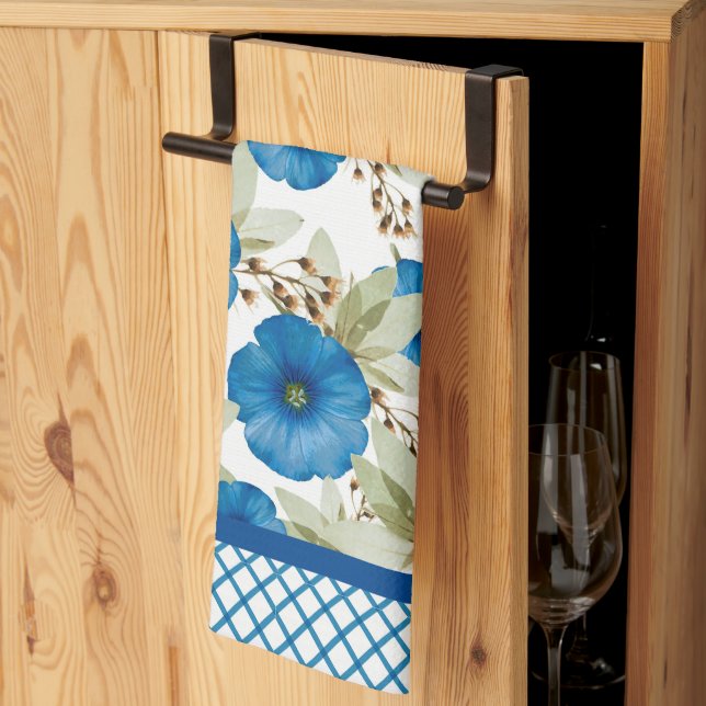 Blue Morning Glories and Lattice Work Tea Towel (Thirds Fold)