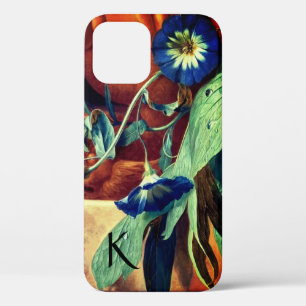 BLUE MORNING GLORIES FLORAL MONOGRAM iPhone 12 CASE