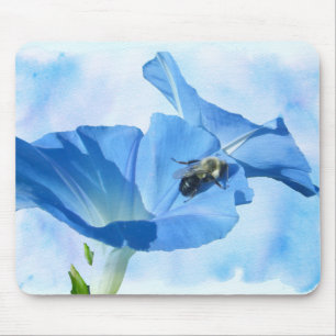 Blue Morning Glory and Bumblebee Mouse Pad