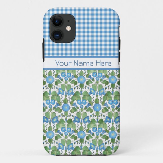 Blue Morning Glory and Gingham iPhone 5/5s Case (Back)