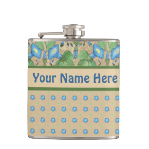 Blue Morning Glory and Polka Dots Hip Flask