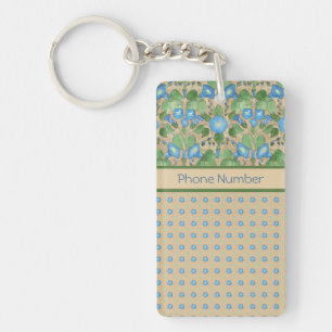 Blue Morning Glory and Polka Dots Keychain